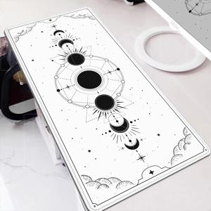화이트 & 블랙 데스크매트 게이밍 타로 점성술 미적 디자인 고무 마우스패드 120x60cm 만화 천체 달의 위상 논슬립 마우스 패드