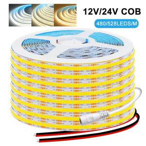 DC12V 24V COB LED 스트립 조명 480 528LED/m 고밀도 유연한 테이프 리본 8mm RA90 FOB Led 조명 바 3000K 4000K 6000K