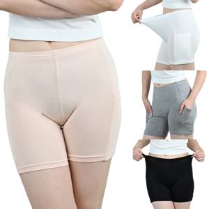 여성용 면 하이 웨이스트 안전 바지 양면 포켓 롤링 없음 여름 통기성 보험 반바지 용 팬티