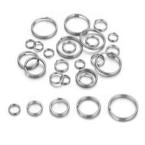 100pcs 6/8/10/12/15mm 스테인레스 스틸 더블 키 링 커넥터 라운드 와이어 DIY 키 체인 쥬얼리 만들기 재료 액세서리