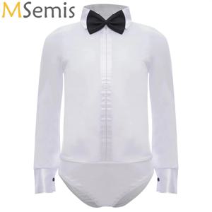 키즈 소년 원피스 라틴 댄스 바디 슈트 탑 모던 의상 긴 소매 Bowtie Romper 셔츠 레오타드 아동 살사 탱고 댄스웨어