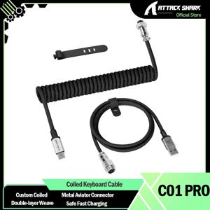 ATTACK SHARK C01 PRO 게임용 키보드용 코일 USB C 케이블, 맞춤형 브레이드 이중 슬리브 기계식 키보드 충전기 케이블