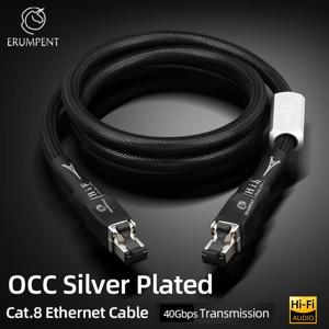 고속 실버 도금 Cat 8 네트워크 케이블 40Gbps 2000MHz 차폐 HiFi 오디오 RJ45 이더넷 LAN 케이블로 간섭 방지