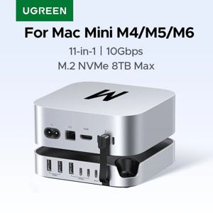 UGREEN USB 허브 도킹 스테이션 (Mac Mini M4/M5/M6용) M.2 NVMe SSD 8TB 최대 10Gbps USB-A&C 포트 SD&TF 170MB/s USB 스플리터 도크