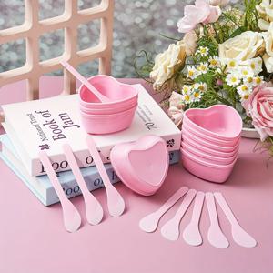 스크레이퍼 플라스틱 DIY 스킨 케어 도구가 포함된 6피스 핑크 하트 모양의 페이셜 마스크 믹싱 볼, 가족 및 살롱에 적합