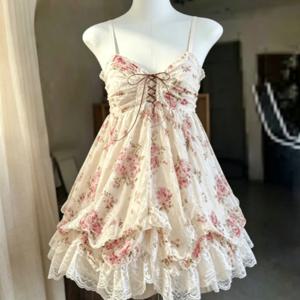 2026 여성용 일본풍 달콤한 레이스 꽃무늬 Y2K 스타일 붕대 그런지 드레스 하라주쿠 민소매 패치워크 빈티지 드레스 시크