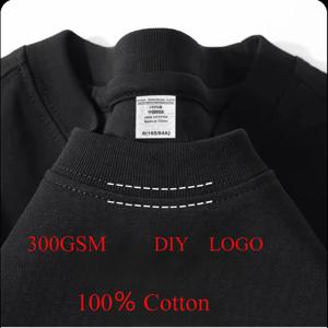 DIY 로고 맞춤형 디자인 DTG 인쇄 300GSM 헤비급 코튼 남성 티셔츠 고품질 느슨한 반소매 셔츠 3XL
