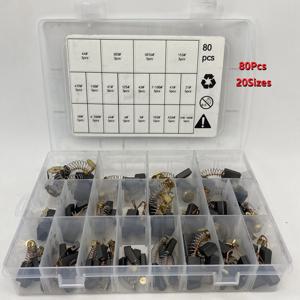 80개들이 탄소 브러시 세트, 20가지 규격 - 금속, 산화 구리선, 미끄럼 방지 홈, 내마모성 - 전동 공구 수리 및 유지 보수에 적합