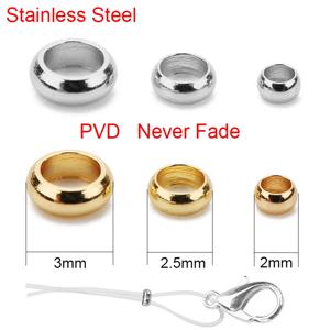 100pcs PVD 결코 스테인레스 스틸 크림프 비즈 커버 직경 2 2.5 3mm 엔드 스토퍼 스페이서 비즈 DIY 쥬얼리 만들기위한 페이드