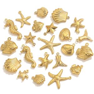 20pcs 스테인레스 스틸 불가사리 매력 쉘 물고기 꼬리 해마 골드 매력 펜던트 쥬얼리 바다 매달려 액세서리 만들기