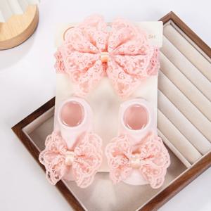 1 세트 크림 레이스 아기 머리띠 & 신생아 공주 소녀를위한 양말 와이드 라인 석 진주 Hairbands 어린이 모자를 쓰고 있죠 탄성 Hairbands