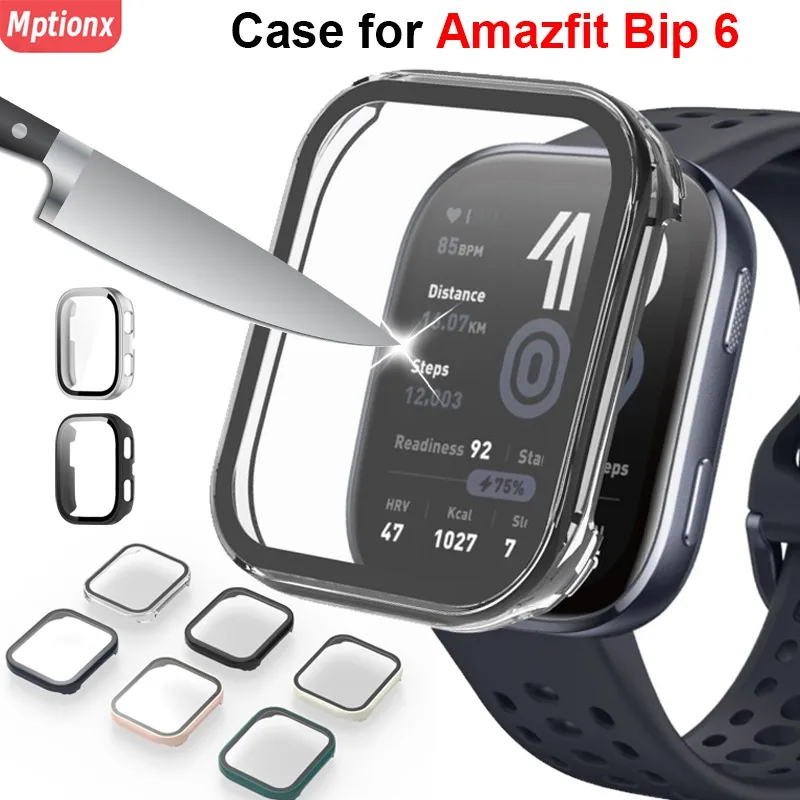 Amazfit Bip 6 용 PC 케이스 + 유리 Amazfit Bip6 액세서리 용 스크래치 방지 필름 범퍼 강화 유리 스크린 보호기 커버