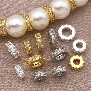 3개의 18K 구리 도금 진짜 금색 두꺼운 은백색 금색과 지르콘 스페이서 혼합, DIY 쥬얼리 제작 액세서리
