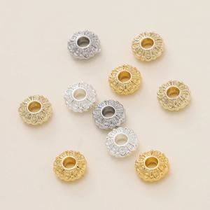 10 개/몫 2*6mm 14/18K 골드 컬러 도금 합금 플랫 스페이서 비즈 DIY 팔찌 목걸이 쥬얼리 액세서리 만들기