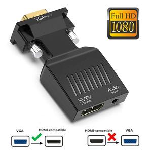 1080P HD VGA-HDMI 호환 어댑터(3.5mm 오디오 케이블 포함)-HDTV 프로젝터 비디오 오디오 변환기(PC 노트북 모니터용)