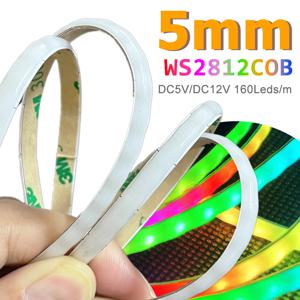 DC5V DC12V 5mm WS2812B COB LED 스트립 WS2812 스마트 RGBIC 개별적으로 주소 지정 가능 160Leds/m 고밀도 유연한 픽셀 조명