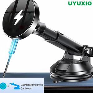 UYUXIO 대시 보드 자기 무선 자동차 전화 충전기 어댑터 아이폰 16 15 14 Pro Max 12 용 15W 앞 유리 자동차 전화 홀더