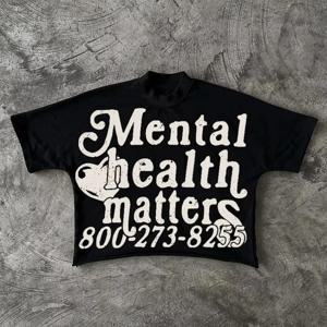 Mental Health Matters 그래픽 크롭 티셔츠 남성 Y2K 반팔 빈티지 Tshirt streetwear 여성상의