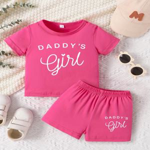 아기 여자아이 라운드넥 반팔 DADDY'S GIRL 패셔너블 레터 패턴 상의 캐주얼 반바지 세트 (봄/여름)