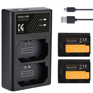 K&F Concept NP-FZ100 2팩 2280mAh 배터리 듀얼 슬롯 충전기 세트 (소니 알파 A7 III A7R III A7R3 A9 a6600 a7R IV 알파 a9 II 용)
