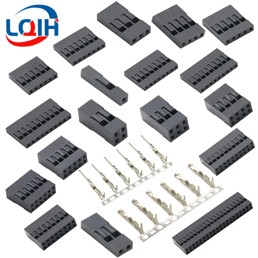 2.54mm Dupont 커넥터 1 2*2/3/4/5/6/7/8/9/10/20P 단일 이중 행 커넥터 쉘 플러그 점퍼 와이어 케이블 핀 헤더 터미널