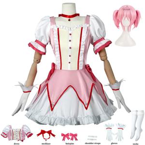카나메 마도카 코스프레 마법 소녀 마도카 Magica 코스프레 의상 가발 여성 핑크 짧은 볼 드레스 목걸이 머리핀 세트 의상