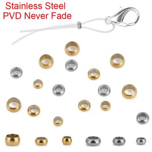 100개 PVD 변색없는 스테인리스 스틸 엔드 크림프 비즈 커버 2 2.5 3mm 큰 구멍 스페이서 스토퍼 비즈 팔찌 쥬얼리 제작용