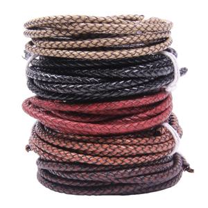 1미터 3 4 5mm 둥근 땋은 정품 가죽끈 검정 갈색 가죽 로프 줄 DIY 팔찌 목걸이 쥬얼리 제작