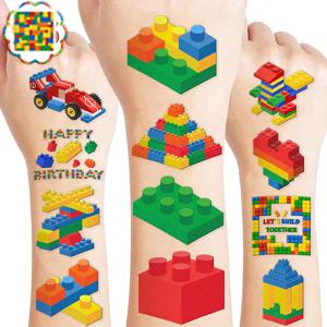 50/100PCS 빌딩 블록 임시 문신 생일 파티 용품 문신 스티커 귀여운 파티 호의품 파티 선물