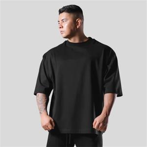 230G M-5XL 솔리드 티셔츠 100% 코튼 짐 스포츠 피트니스 루즈핏 큰 사이즈 남성 반팔 러닝 셔츠 남성 운동 트레이닝 티
