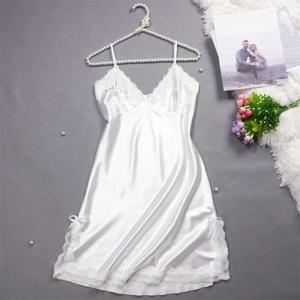 레이스 보우 여성 파자마 드레스 민소매 얇은 얼음 실크 서스펜더 Nightdress 파티 드레스 잠옷 슬림 슬링 잠옷 홈
