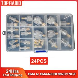 24PCS SMA RF 동축 어댑터 키트 SMA M/F - TNC UHF BNC N F 암수 동축 케이블 커넥터 WiFi 라디오 안테나 변환기 세트