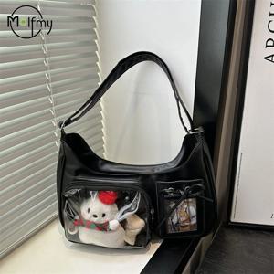 Y2k 하라주쿠 숄더 백 여성 한국어 투명 Ita 가방 학교 크로스 바디 핸드백 여성 일본 디자이너 PreppyHandbag 지갑