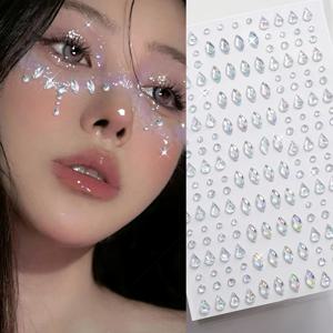 3D 홀로그램 눈물방울 모양 얼굴 라인스톤 스티커, 자가 접착 크리스탈 다이아몬드 타투 스티커 (머리카락, 눈, 얼굴 장식 데칼)