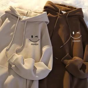 여성용 웃는 얼굴 재미 있은 패션 커플 후드 스웨터 American Heavyweight Loose Thickened Cashmere Boys 'Hoodie Pullover Top