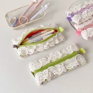 학생 소녀용 레이스 필통, 귀여운 한국 메이크업 문구 정리 가방, 휴대용 파우치, 신학기 귀여운 선물