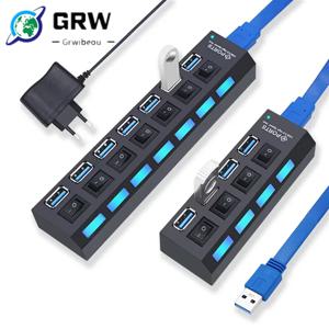 USB 허브 3.0 멀티 USB 분배기 전원 어댑터 4/7 포트 다중 확장기 2.0 PC 노트북 액세서리용 스위치 포함