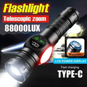 LED 손전등 5가지 조명 모드 COB 레드 사이드 라이트 마그네틱 USB 충전식 토치 라이트 내장 배터리 하이킹용