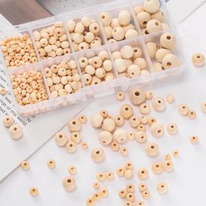 372 개/몫 4-12mm 라운드 볼 나무 구슬 스페이서 수제 DIY 목걸이 팔찌 귀걸이 쥬얼리 만들기 키트에 대한 느슨한 비즈