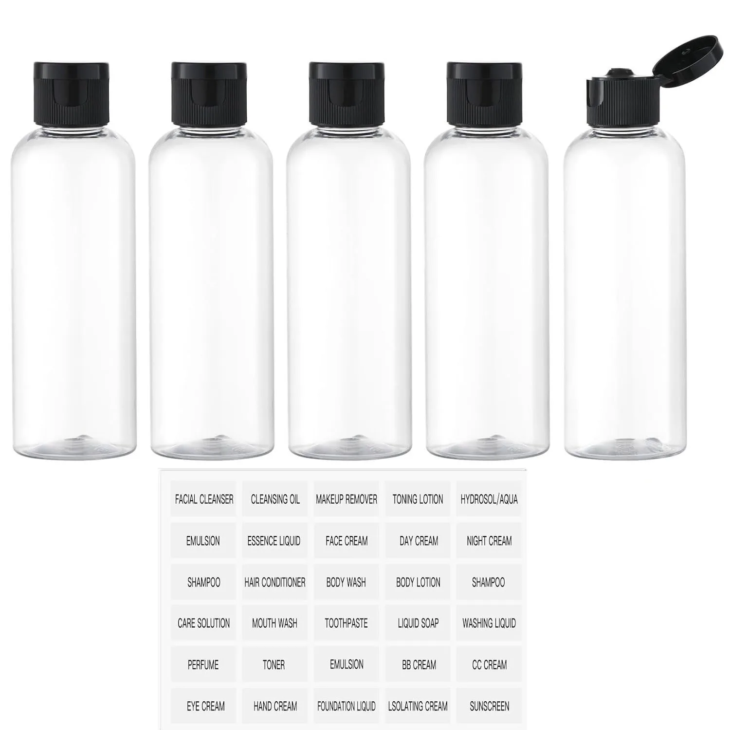 5PCS 100ML 리필 가능 빈 플라스틱 투명 병 플립 캡 휴대용 스퀴즈 샴푸 컨디셔너 여행 병