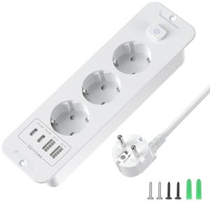 7-in-1 초슬림 내장형 소켓(스위치 포함), 2USB-A+2USB-C, 20W 고속 충전, 과전압 보호 기능, 사무실 및 가정용