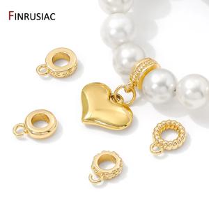 14K 금도금 황동 라운드 펜던트 베일 비즈 커넥터, 펜던트 쥬얼리용 베일, DIY 목걸이 팔찌 제작 부자재