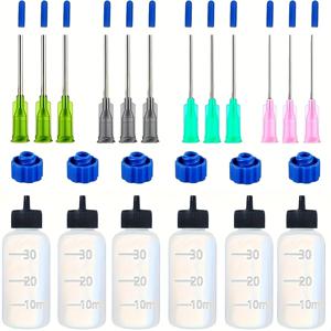 30ml 정밀 포인트 디스펜싱 병 6개 세트 - 여러 개의 무딘 바늘이 있는 플라스틱 스퀴즈 드로퍼 병