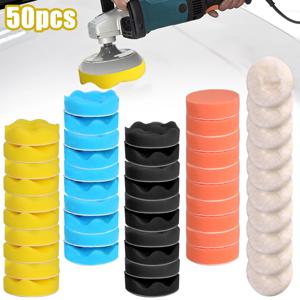 50Pcs 3 인치 80mm 자동차 폴리 셔에 대 한 다채로운 버핑 연마 스폰지 패드 키트 자동 버핑 왁싱 자동차 청소 도구