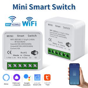 투야 16A 20A 미니 와이파이 스마트 스위치 2방향 타이머 릴레이 자동화 모듈 스마트 라이프 앱 원격 알렉사 구글 홈 음성 제어