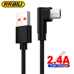 NNBILI 90도 엘보 마이크로 USB 2.4A 삼성 Xiaomi 안드로이드용 고속 충전 데이터 케이블 폰 퀵드 충전기 USB 코드 1m/2m/3m