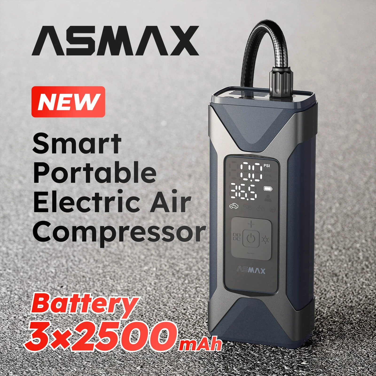 ASMAX T10 에어 펌프 미니 휴대용 7500mAh 전동 에어 컴프레서 트레져 160PSI 타입-C LED 멀티툴 자동차 오토바이용 인플레이터