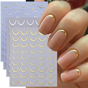 2/4pcs 초승달 네일 스티커 자기 접착 프랑스어 스마일 스트라이프 라인 디자인 네일 데칼 슬라이더 DIY 우아한 매니큐어 장식