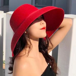 여름 헵번 스타일 빈티지 디자인 큰 처마 밀짚 모자 여성 소녀 솔리드 컬러 비치 휴가 큰 태양 Gorra