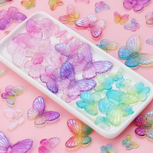 10-40pcs 그라디언트 다채로운 나비 비즈 느슨한 간격 아크릴 매력 비즈 쥬얼리 장식 DIY 헤어 클립 목걸이 만들기